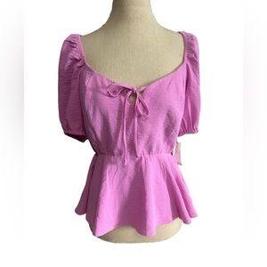 Nine Britton Stitch Fix Exclusive Pink Front Tie Smocked Back Puff Sleeve NWT S